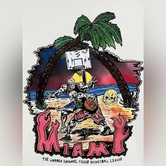 Miami Summer T-Shirt Short Sleeve Basketball Anime Graphic Style Skeleton Men XL - Picture 3 of 8